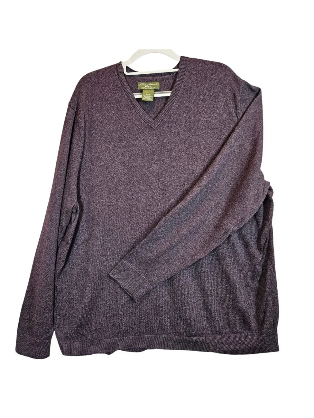 Eddie Bauer Mens Cotton Cashmere V-Neck Sweater XL Purple Long Sleeve Career